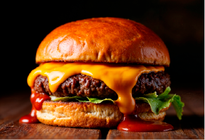 Burger with ham and cheese